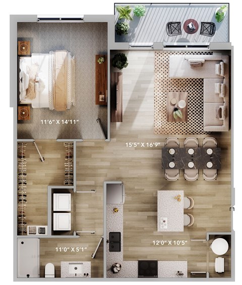 A set of four images showing different room layouts with dimensions.